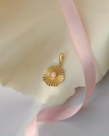 Flower Charm | 14K Solid Gold - Mionza Jewelry-14k gold pendant, charm bracelet, disc charm, flower charms, flower pendant, gold charm, gold charm necklace, gold coin charm, gold coin pendant, gold disc necklace, good luck charm, valentines day gift