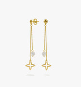 Flower Stud Dangle Earrings | 14K Solid Gold - Mionza Jewelry-14K Solid Gold, Chain Earrings, Dainty Gold Earrings, Gift for her, Gold Chain Earrings, Gold Drop Earrings, Gold Earrings, Hanging Earrings, Hoop Earrings, Huggie Hoop Earrings, Long Earrings, Minimalist Jewelry, Stud Earrings