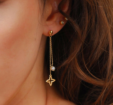 Flower Stud Dangle Earrings | 14K Solid Gold