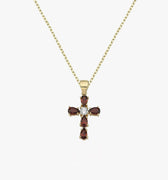 Garnet Cross Necklace | 14K Solid Gold - Mionza Jewelry-birthstone necklace, catholic gifts, Catholic Jewelry, Catholic Necklace, Cross Necklace, Garnet Necklace, gemstone necklace, Gift for Mom, red necklace, Religious Necklace, ruby jewelry, ruby necklace, ruby pendant