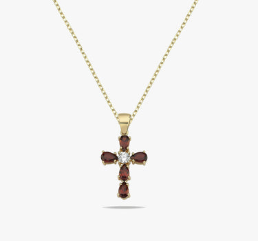 Garnet Cross Necklace | 14K Solid Gold Mionza