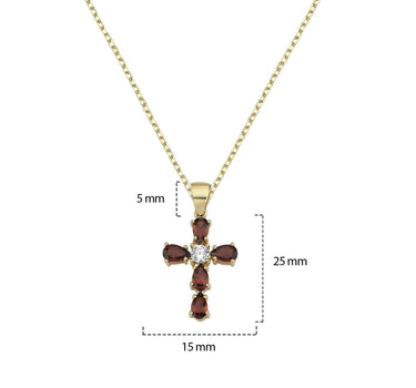 Garnet Cross Necklace | 14K Solid Gold