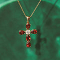 Garnet Cross Necklace | 14K Solid Gold - Mionza Jewelry-birthstone necklace, catholic gifts, Catholic Jewelry, Catholic Necklace, Cross Necklace, Garnet Necklace, gemstone necklace, Gift for Mom, red necklace, Religious Necklace, ruby jewelry, ruby necklace, ruby pendant