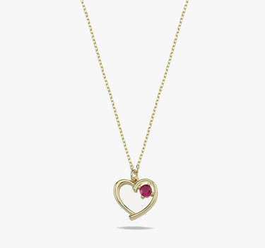 Garnet Red Heart Necklace | 14K Solid Gold Mionza