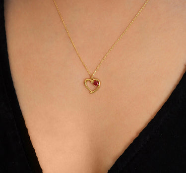 Garnet Red Heart Necklace | 14K Solid Gold