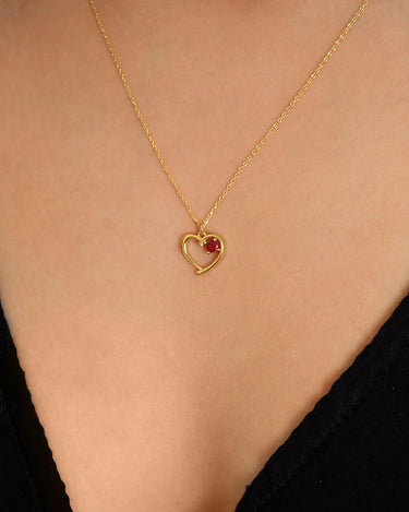 Garnet Red Heart Necklace | 14K Solid Gold - Mionza Jewelry-garnet choker, garnet necklace, garnet pendant, gift for wife, gift for women, gifts for her, Gold Heart Necklace, gold heart pendant, heart jewelry, heart necklace, love necklace, red garnet necklace, red heart necklace