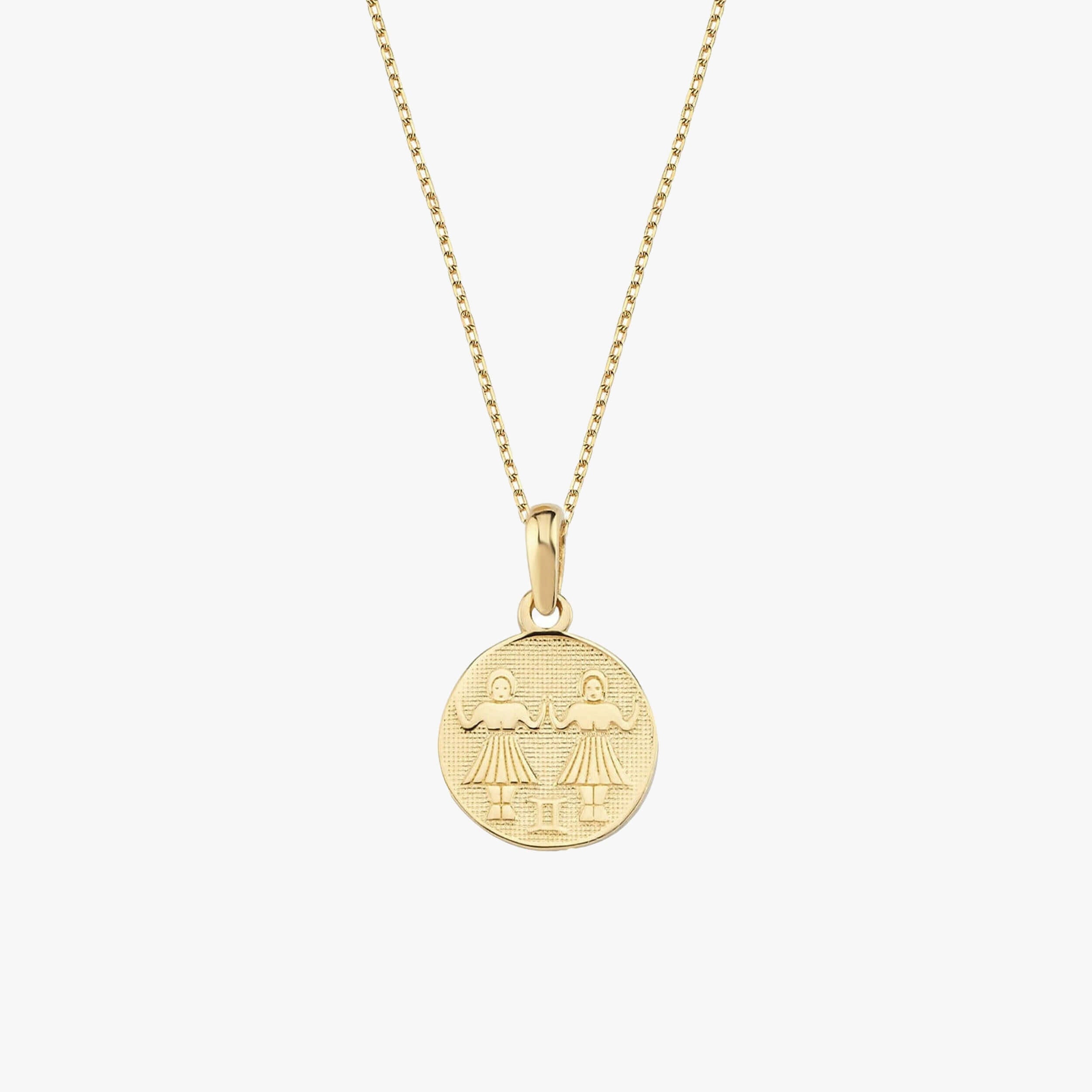 Gemini Zodiac Necklace | 14K Solid Gold - Mionza Jewelry-astrology necklace, bestfriend gift, birthday gift, gemini gifts, gemini jewelry, gemini necklace, gemini pendant, gemini zodiac, gold coin necklace, gold gemini necklace, pisces necklace, taurus necklace, zodiac necklace