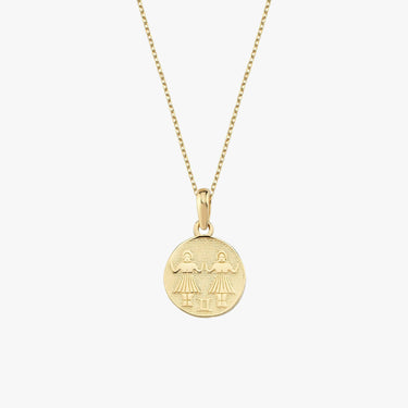 Gemini Zodiac Necklace | 14K Solid Gold - Mionza Jewelry-astrology necklace, bestfriend gift, birthday gift, gemini gifts, gemini jewelry, gemini necklace, gemini pendant, gemini zodiac, gold coin necklace, gold gemini necklace, pisces necklace, taurus necklace, zodiac necklace