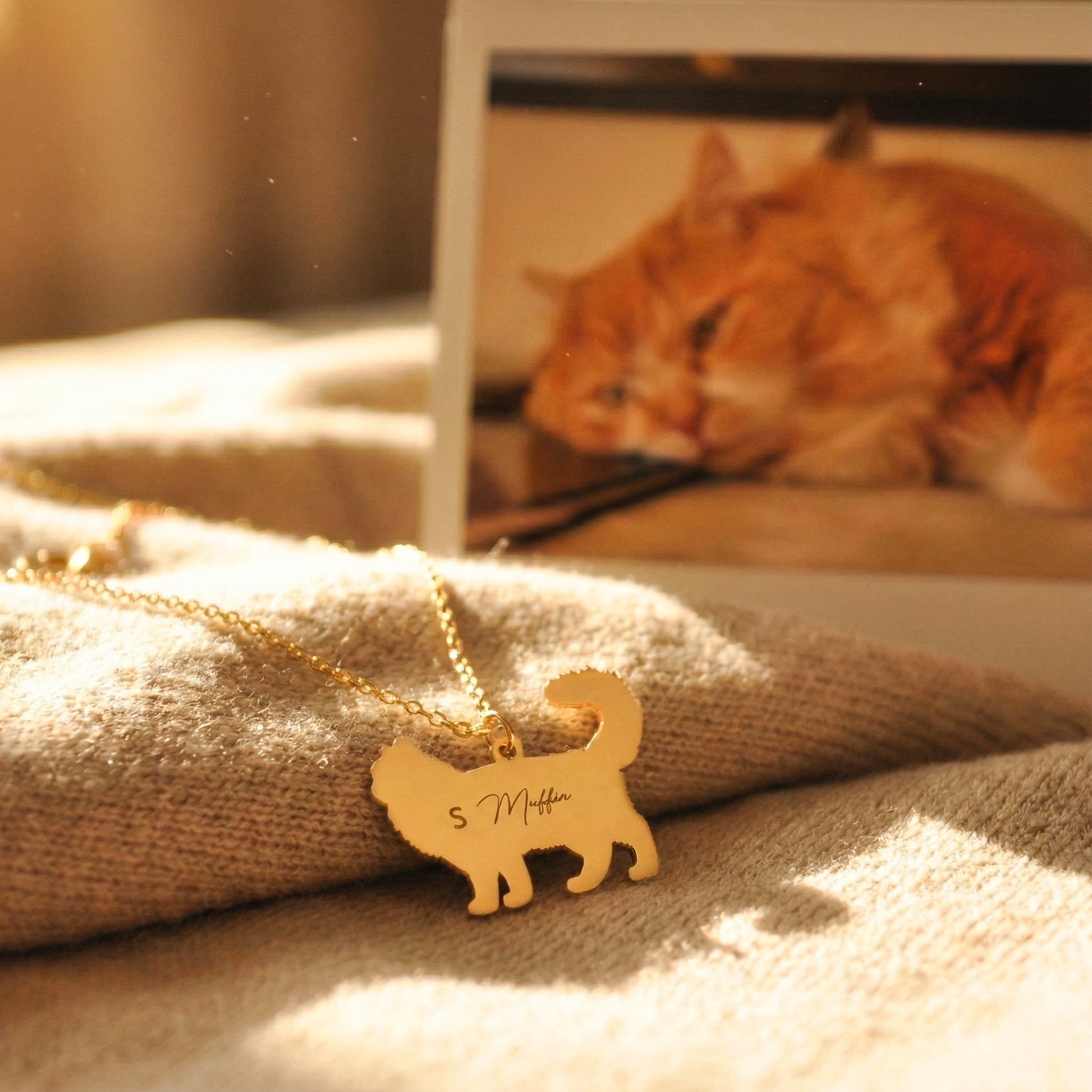 Cat Memorial Necklace | 14K Solid Gold