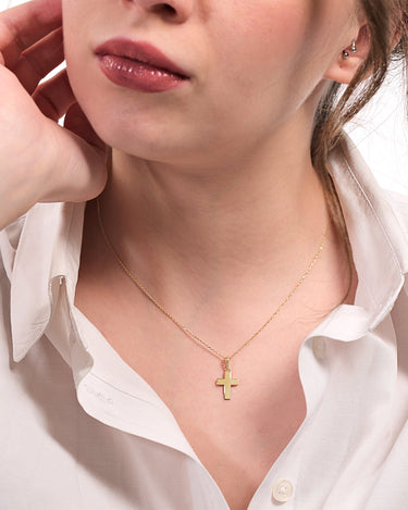 Gold Cross Necklace | 14K Solid Gold - Mionza Jewelry-14k cross necklace, christmas gift, cross necklace gold, cross necklace women, dainty cross pendant, faith necklace, gift for her, gift for mom, gold cross necklace, gold cross pendant, rose gold cross, side cross necklace, solid gold cross, tiny cross necklace