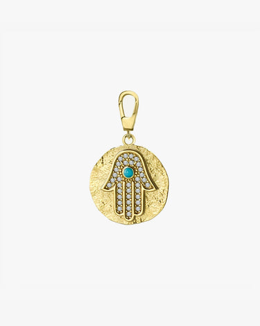 Gold Hamsa Necklace | 14K Solid Gold - Mionza Jewelry-charm bracelet, charm earrings, christmas gift, disc necklace, evil eye charm, gold charm bracelet, gold hamsa necklace, good luck charm, hamsa charm, hamsa hand, hamsa hand charm, hamsa hand necklace, hamsa necklace