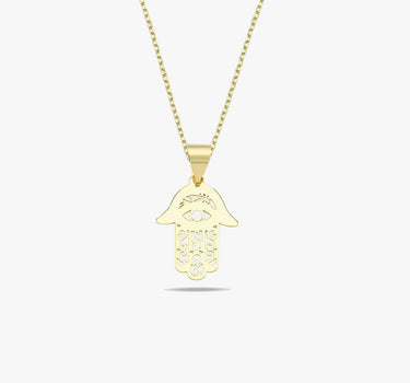 Hamsa Hand Necklace | 14K Solid Gold - Mionza Jewelry-evil eye hamsa, evil eye necklace, fatima hand necklace, gift for women, gold hamsa necklace, gold hamsa pendant, hamsa hand, hamsa hand necklace, hamsa jewelry, hamsa necklace, hamsa necklace gold, hamsa pendant, protection necklace