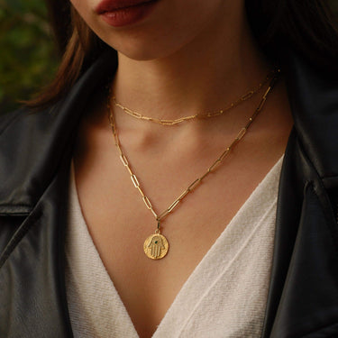 Gold Hamsa Necklace | 14K Solid Gold - Mionza Jewelry-charm bracelet, charm earrings, christmas gift, disc necklace, evil eye charm, gold charm bracelet, gold hamsa necklace, good luck charm, hamsa charm, hamsa hand, hamsa hand charm, hamsa hand necklace, hamsa necklace