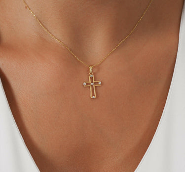 Heart Cross Necklace | 14K Solid Gold