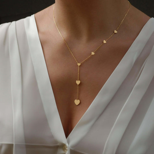 Heart Lariat Necklace | 14K Solid Gold - Mionza Jewelry-21st birthday gift, 6th anniversary gift, gift for her, gold heart necklace, gold lariat necklace, heart jewelry, heart necklace, heart y necklace, lariat necklace, layering necklace, love necklace, small heart necklace, y necklace