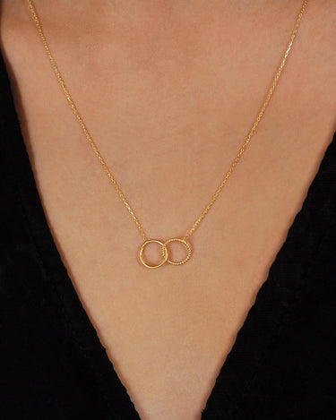 Interlocking Circle Necklace | 14K Solid Gold - Mionza Jewelry-disc necklace, eternity necklace, friendship necklace, gift for her, gift for lover, gift for wife, gift for women, gold bridal necklace, gold circle necklace, gold open circle necklace, infinity necklace, interlocking circle, open circle necklace