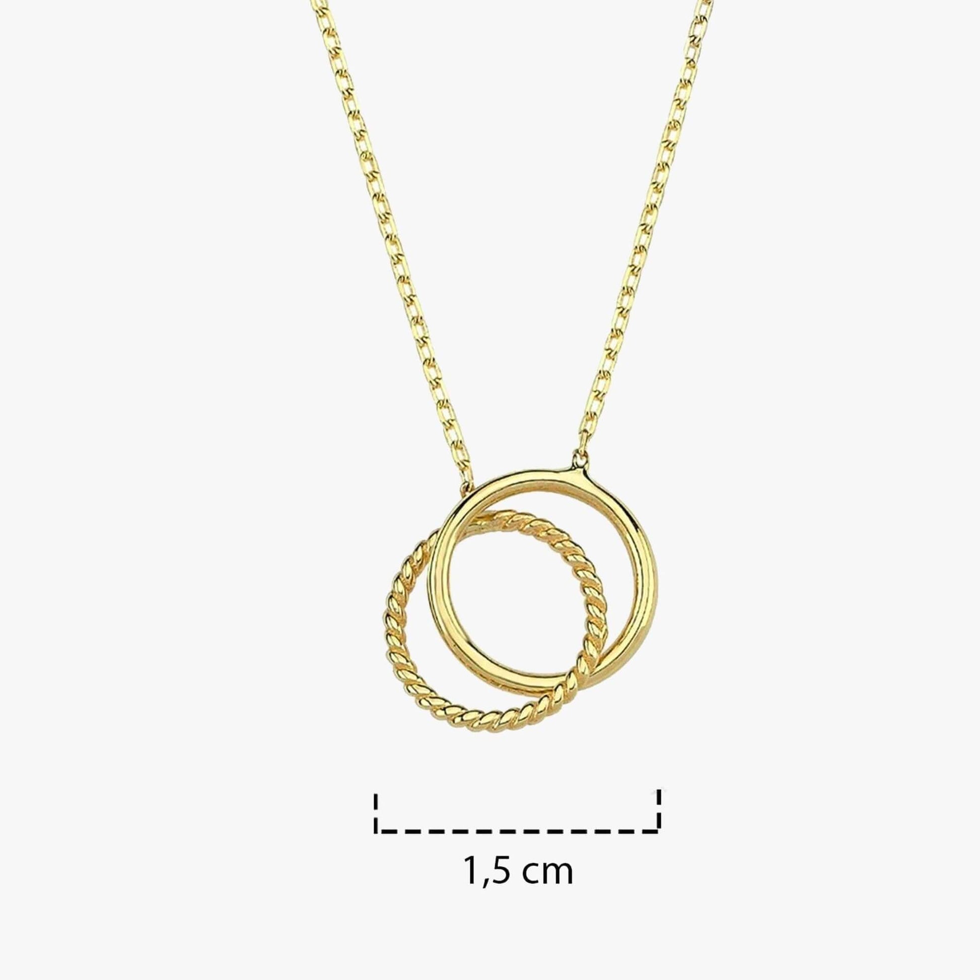 Interlocking Circle Necklace | 14K Solid Gold - Mionza Jewelry-disc necklace, eternity necklace, friendship necklace, gift for her, gift for lover, gift for wife, gift for women, gold bridal necklace, gold circle necklace, gold open circle necklace, infinity necklace, interlocking circle, open circle necklace