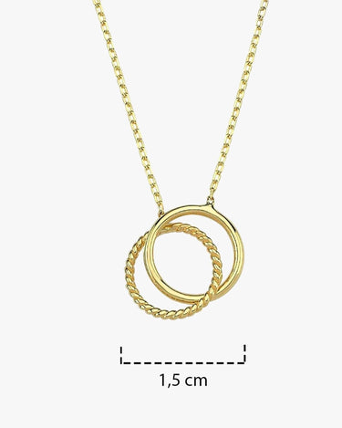 Interlocking Circle Necklace | 14K Solid Gold - Mionza Jewelry-disc necklace, eternity necklace, friendship necklace, gift for her, gift for lover, gift for wife, gift for women, gold bridal necklace, gold circle necklace, gold open circle necklace, infinity necklace, interlocking circle, open circle necklace