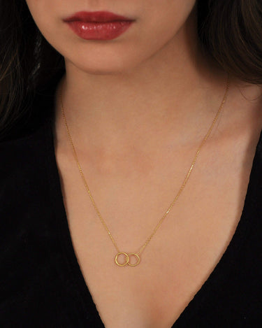 Interlocking Circle Necklace | 14K Solid Gold - Mionza Jewelry-disc necklace, eternity necklace, friendship necklace, gift for her, gift for lover, gift for wife, gift for women, gold bridal necklace, gold circle necklace, gold open circle necklace, infinity necklace, interlocking circle, open circle necklace