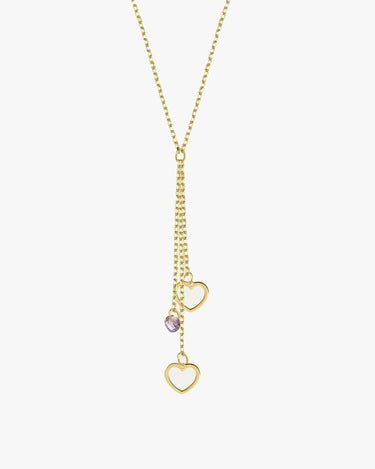 Lariat Heart Necklace | 14K Solid Gold - Mionza Jewelry-14k gold necklace, amethyst necklace, Bridal Y Necklace, gift for her, gift for women, gifts for women, gold necklace, Gold Y Necklace, Purple Stone Pendant, Y necklace