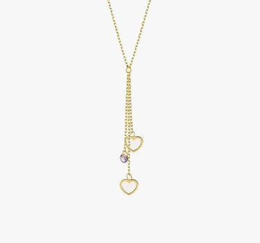 Lariat Heart Necklace | 14K Solid Gold - Mionza Jewelry-14k gold necklace, amethyst necklace, Bridal Y Necklace, gift for her, gift for women, gifts for women, gold necklace, Gold Y Necklace, Purple Stone Pendant, Y necklace