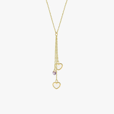 Lariat Heart Necklace | 14K Solid Gold - Mionza Jewelry-14k gold necklace, amethyst necklace, Bridal Y Necklace, gift for her, gift for women, gifts for women, gold necklace, Gold Y Necklace, Purple Stone Pendant, Y necklace