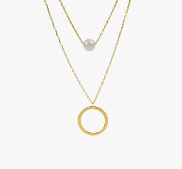 Layered Pearl and Circle Necklace | 14K Solid Gold Mionza