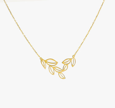 Leaf Necklace | 14K Solid Gold - Mionza Jewelry-14k gold necklace, bridal leaf necklace, gift for her, gold charm necklace, gold leaf necklace, gold nature jewelry, handmade pendant, leaf necklace, minimalist necklace, natural necklace, nautical jewelry, Olive leaf necklace, tree leaf necklace