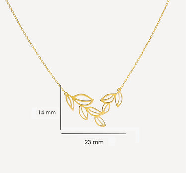 Leaf Necklace | 14K Solid Gold - Mionza Jewelry-14k gold necklace, bridal leaf necklace, gift for her, gold charm necklace, gold leaf necklace, gold nature jewelry, handmade pendant, leaf necklace, minimalist necklace, natural necklace, nautical jewelry, Olive leaf necklace, tree leaf necklace