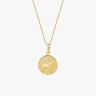 Leo Zodiac Necklace | 14K Solid Gold - Mionza Jewelry-aries necklace, astrology necklace, Birthday Gift, custom necklace, gift for bestfriend, gold leo necklace, leo gifts, leo zodiac necklace, scorpio necklace, zodiac coin necklace, zodiac jewelry, zodiac necklace, zodiac sign necklace