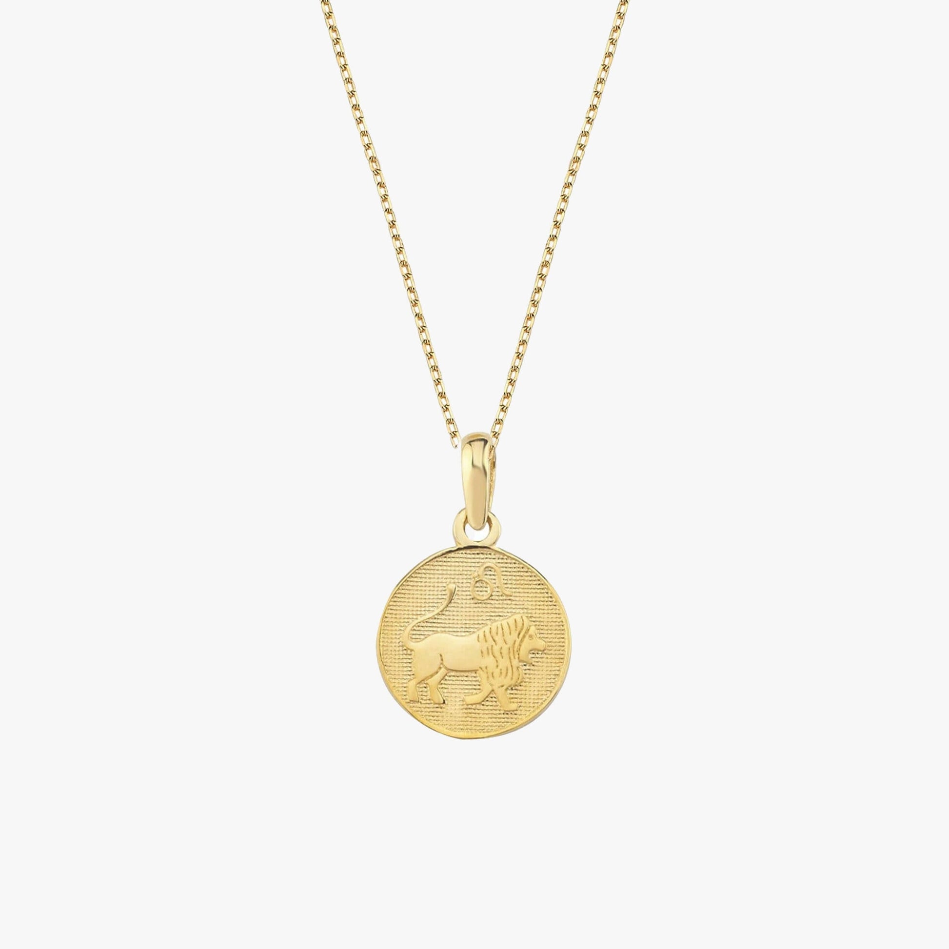 Leo Zodiac Necklace | 14K Solid Gold - Mionza Jewelry-aries necklace, astrology necklace, Birthday Gift, custom necklace, gift for bestfriend, gold leo necklace, leo gifts, leo zodiac necklace, scorpio necklace, zodiac coin necklace, zodiac jewelry, zodiac necklace, zodiac sign necklace