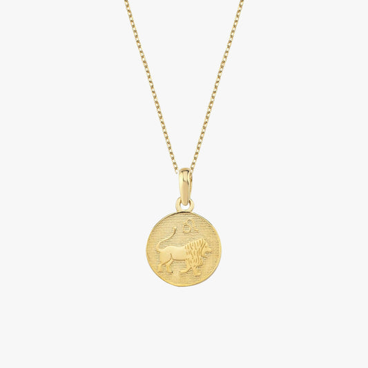 Leo Zodiac Necklace | 14K Solid Gold - Mionza Jewelry-aries necklace, astrology necklace, Birthday Gift, custom necklace, gift for bestfriend, gold leo necklace, leo gifts, leo zodiac necklace, scorpio necklace, zodiac coin necklace, zodiac jewelry, zodiac necklace, zodiac sign necklace