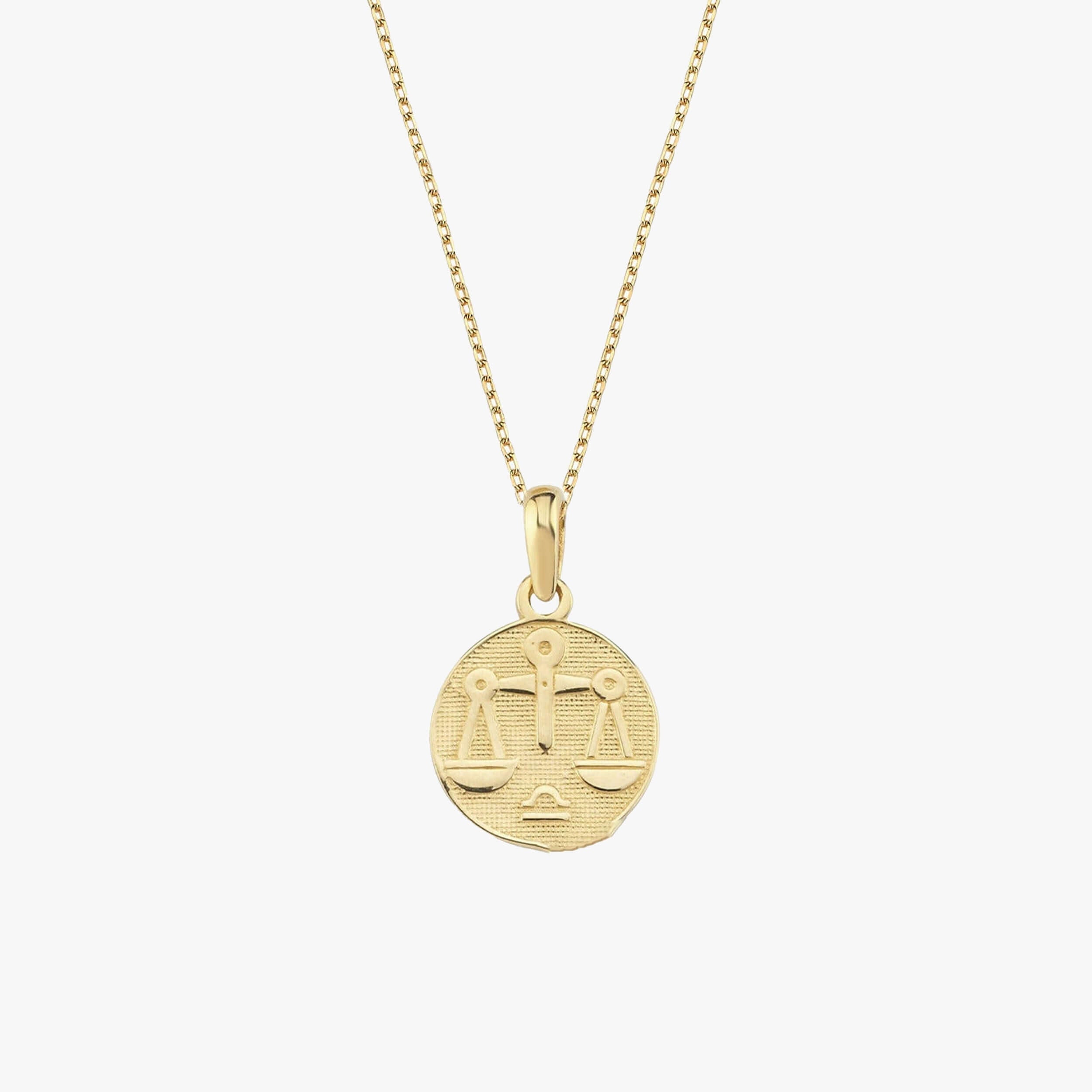 Libra Zodiac Necklace | 14K Solid Gold - Mionza Jewelry-16th birthday gift, astrology necklace, birthday gift, coin necklace, custom jewelry, gift for bestfriend, gold disc necklace, libra gifts, libra necklace, libra zodiac, taurus necklace, zodiac jewelry, zodiac necklace
