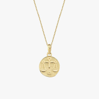 Libra Zodiac Necklace | 14K Solid Gold - Mionza Jewelry-16th birthday gift, astrology necklace, birthday gift, coin necklace, custom jewelry, gift for bestfriend, gold disc necklace, libra gifts, libra necklace, libra zodiac, taurus necklace, zodiac jewelry, zodiac necklace