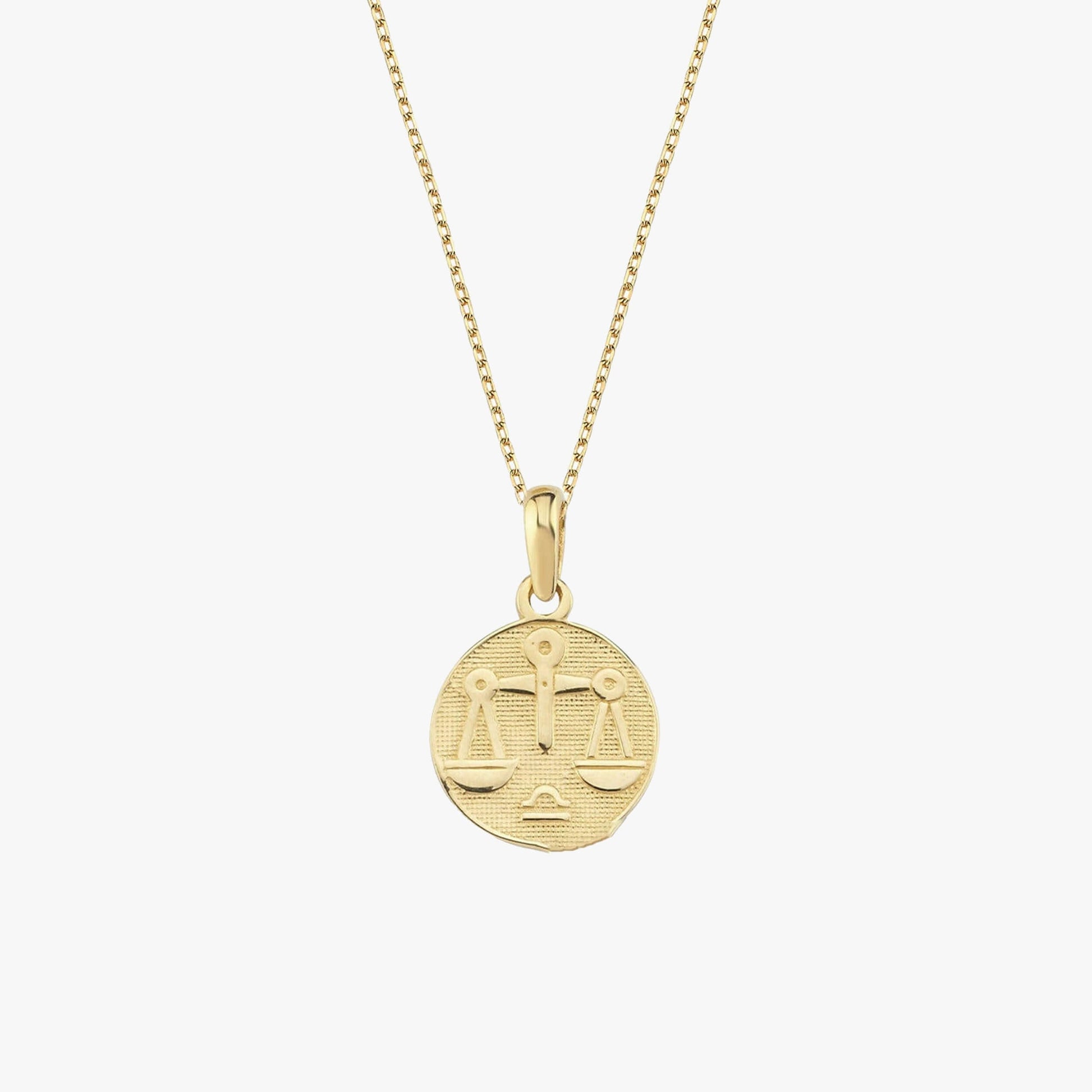 Libra Zodiac Necklace | 14K Solid Gold - Mionza Jewelry-16th birthday gift, astrology necklace, birthday gift, coin necklace, custom jewelry, gift for bestfriend, gold disc necklace, libra gifts, libra necklace, libra zodiac, taurus necklace, zodiac jewelry, zodiac necklace