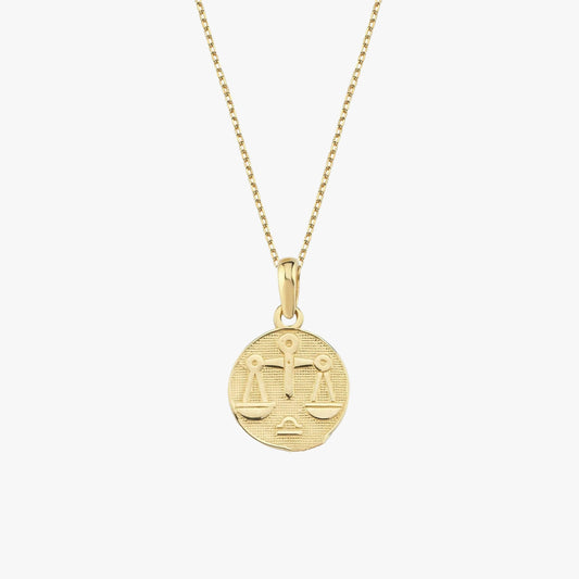 Libra Zodiac Necklace | 14K Solid Gold - Mionza Jewelry-16th birthday gift, astrology necklace, birthday gift, coin necklace, custom jewelry, gift for bestfriend, gold disc necklace, libra gifts, libra necklace, libra zodiac, taurus necklace, zodiac jewelry, zodiac necklace