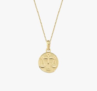 Libra Zodiac Necklace | 14K Solid Gold - Mionza Jewelry-16th birthday gift, astrology necklace, birthday gift, coin necklace, custom jewelry, gift for bestfriend, gold disc necklace, libra gifts, libra necklace, libra zodiac, taurus necklace, zodiac jewelry, zodiac necklace