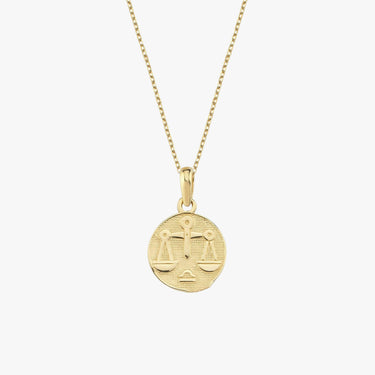 Libra Zodiac Necklace | 14K Solid Gold - Mionza Jewelry-16th birthday gift, astrology necklace, birthday gift, coin necklace, custom jewelry, gift for bestfriend, gold disc necklace, libra gifts, libra necklace, libra zodiac, taurus necklace, zodiac jewelry, zodiac necklace