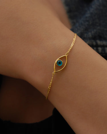 Bracelet with Evil Eye | 14K Solid Gold - Mionza Jewelry-14k gold bracelet, bridesmaid gift, evil eye anklet, evil eye bracelet, evil eye charm, friendship bracelet, gold bracelet, gold bracelet set, gold evil eye, gold evil eye bracelet, minimalist bracelet, protection bracelet, solid gold bracelet