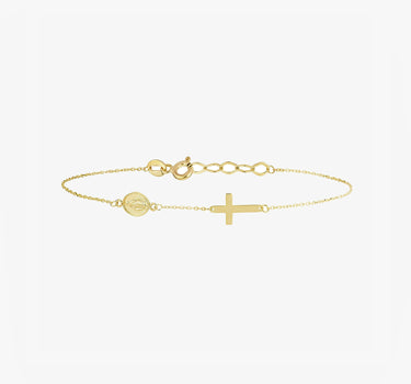 Miraculuos Medal Bracelet | 14K Solid Gold - Mionza Jewelry-bracelet rosary, bracelet with cross, Confirmation Gifts, Cross Bracelet, cross bracelet women, cross charm bracelet, Gift for Girls, Gold Cross Bracelet, gold rosary bracelet, rosary bead bracelet, rosary bracelet, rosary bracelets, sideways cross wrist