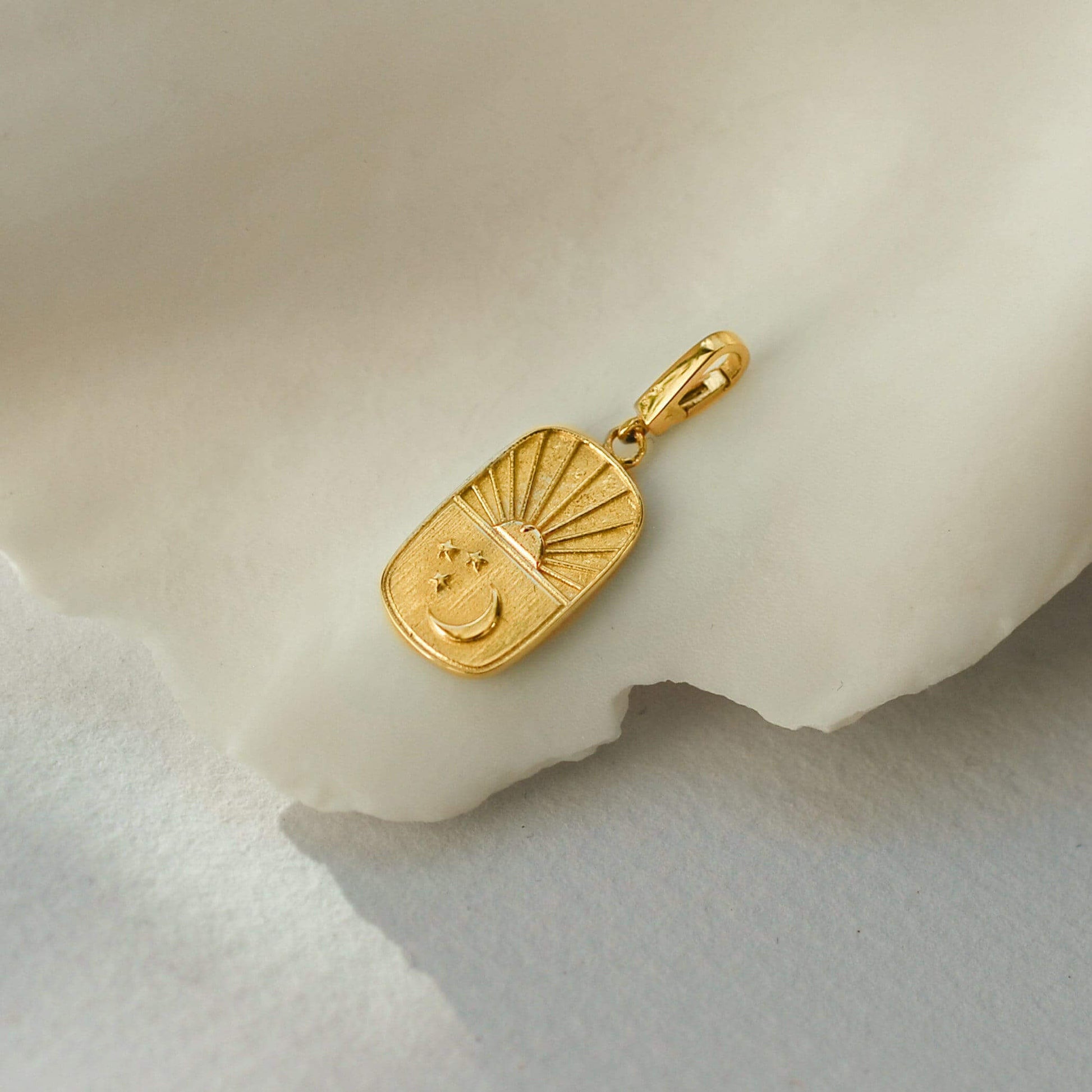 Moon and Star Charm | 14K Solid Gold - Mionza Jewelry-celestial jewelry, celestial necklace, charm earrings, christmas gift, crescent moon charm, geometric necklace, gold charm, gold charm bracelet, gold sun charm, gold sun necklace, square necklace, star charms, sun pendant