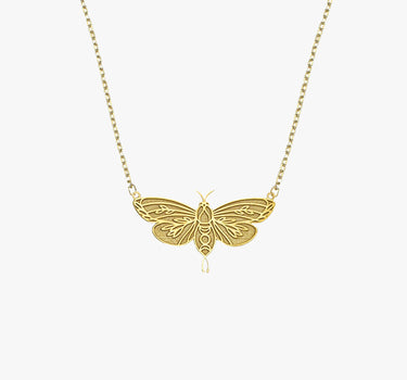 Moth Necklace | 14K Solid Gold - Mionza Jewelry-bug jewelry, halloween gifts, halloween jewelry, halloween necklace, luna moth jewelry, luna moth necklace, moth earrings, moth jewelry, moth necklace, moth wings necklace, silver goth necklace, silver moth jewelry, silver moth necklace