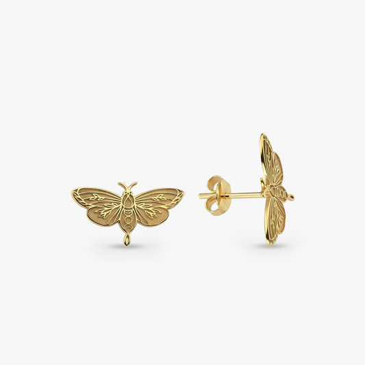Moth Stud Earrings | 14K Solid Gold