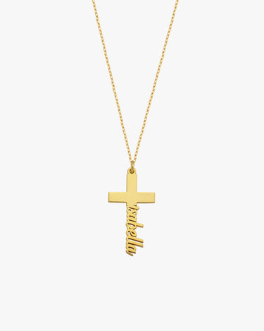 Cross Name Necklace | 14K Solid Gold - Mionza Jewelry-Baby Girl Cross, Baptism Gift for Her, Christian Necklace, Confirmation Gift, Cross Name Necklace, cross necklace, Cross Necklace Gold, Gift Cross Necklace, gift for bestfriend, Gift for Her, Name Cross Necklace, name necklace, Tiny Cross Necklace