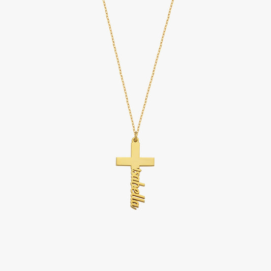 Cross Name Necklace | 14K Solid Gold - Mionza Jewelry-Baby Girl Cross, Baptism Gift for Her, Christian Necklace, Confirmation Gift, Cross Name Necklace, cross necklace, Cross Necklace Gold, Gift Cross Necklace, gift for bestfriend, Gift for Her, Name Cross Necklace, name necklace, Tiny Cross Necklace