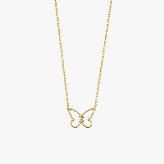 Butterfly Initial Necklace | 14K Solid Gold - Mionza Jewelry-1st anniversary gift, animal lover gift, butterfly jewelry, butterfly necklace, custom necklace, dainty name necklace, gift for bestfriend, gift for women, letter necklace, name necklace, personalize necklace, personalized jewelry, summer jewelry