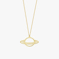 Saturn Necklace | 14K Solid Gold - Mionza Jewelry-14K Gold Necklace, delicate necklace, everyday necklace, gold planet necklace, gold saturn necklace, Minimalist celestial, minimalist necklace, Planet And Star, planet necklace, saturn necklace, Saturn Pendant, Science Jewelry, solid gold necklace, space necklace