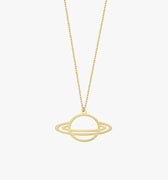 Saturn Necklace | 14K Solid Gold - Mionza Jewelry-14K Gold Necklace, delicate necklace, everyday necklace, gold planet necklace, gold saturn necklace, Minimalist celestial, minimalist necklace, Planet And Star, planet necklace, saturn necklace, Saturn Pendant, Science Jewelry, solid gold necklace, space necklace