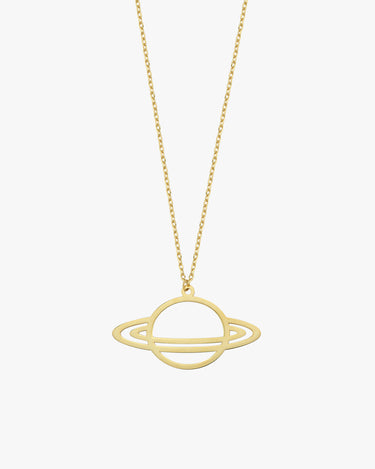 Saturn Necklace | 14K Solid Gold - Mionza Jewelry-14K Gold Necklace, delicate necklace, everyday necklace, gold planet necklace, gold saturn necklace, Minimalist celestial, minimalist necklace, Planet And Star, planet necklace, saturn necklace, Saturn Pendant, Science Jewelry, solid gold necklace, space necklace