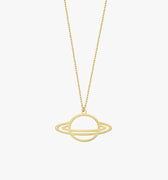 Saturn Necklace | 14K Solid Gold - Mionza Jewelry-14K Gold Necklace, delicate necklace, everyday necklace, gold planet necklace, gold saturn necklace, Minimalist celestial, minimalist necklace, Planet And Star, planet necklace, saturn necklace, Saturn Pendant, Science Jewelry, solid gold necklace, space necklace